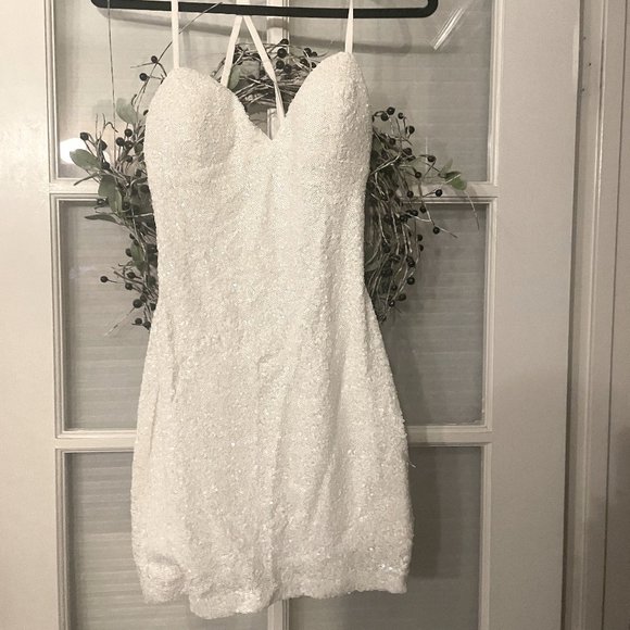 Strappy White Sequin Party Dress - Picture 1 of 7